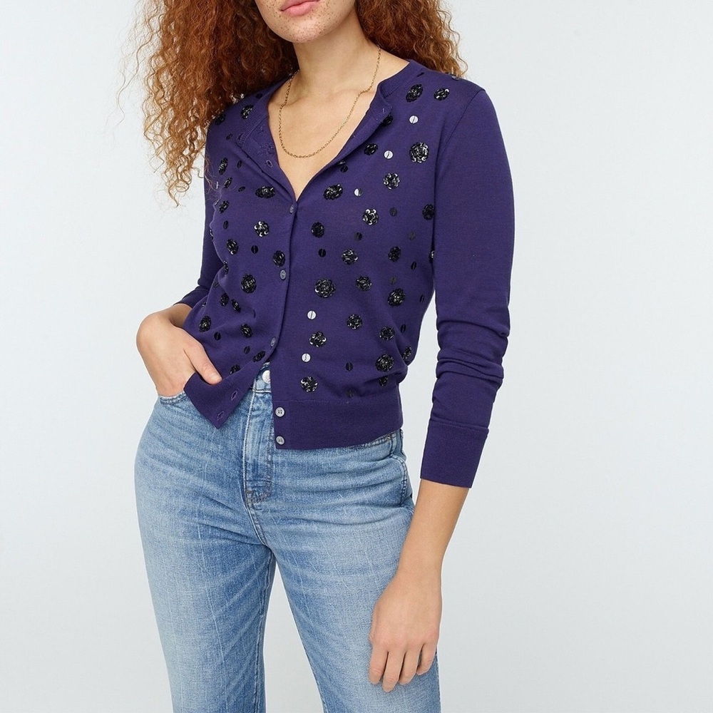 J.Crew Sequins Purple Cardigan Sweater